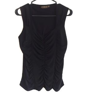 Vintage‎ Piccadilly Women's Medium Black Pleated Ruched Stretchy Tank Top